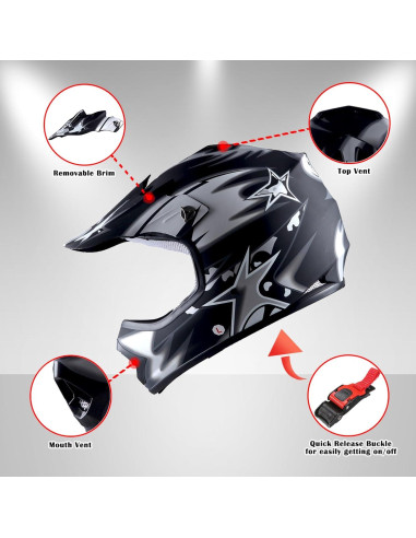 Casco de Motocross WOW Youth Kids HBOY-K Negro Mate 1.42 kg