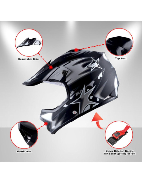 Casco de Motocross WOW Youth Kids HBOY-K Negro Mate 1.42 kg