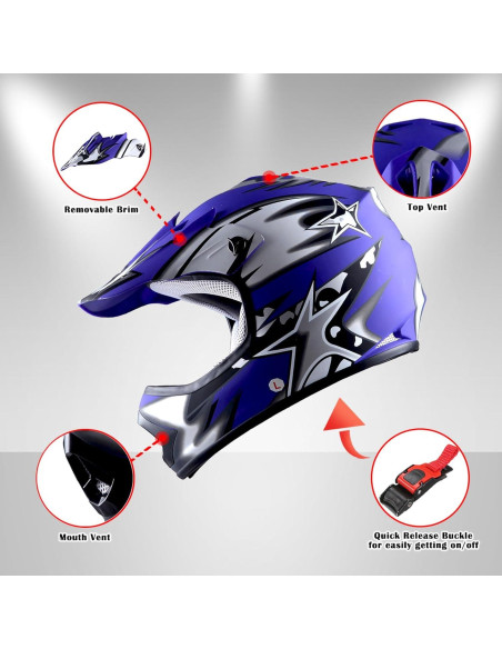 Casco Motocross Power Gear HBOY-K Star Matt Blue Mediano