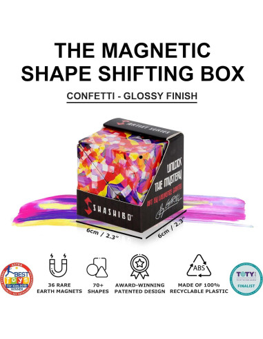 Cubo Antiestrés Shashibo Confeti - 36 Imanes - 70 Formas