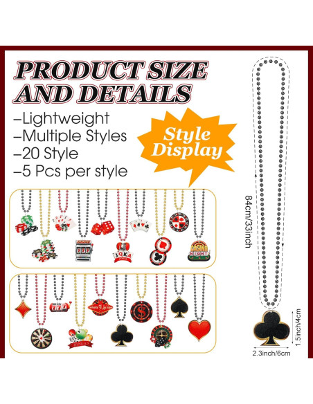 Collares de Cuentas de Casino Ecally - 100 Piezas, 20 Estilos Collares de Cuentas de Casino Ecally - 100 Piezas, 20 Estilos