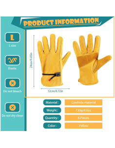 Guantes de Cuero de Vacuno Tarpop 6 Pares Jardinería 2