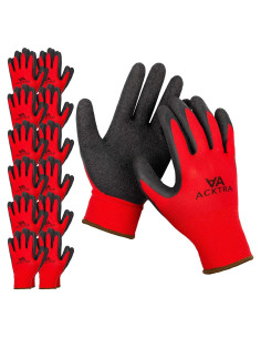 Guantes de Trabajo Acktra Medianos 12 Pares Nylon Rojo