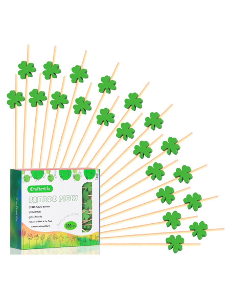 100 Palillos de Cóctel Crafterlife Trébol Verde 11.9 cm