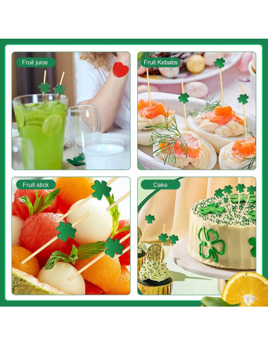 100 Palillos de Cóctel Crafterlife Trébol Verde 11.9 cm