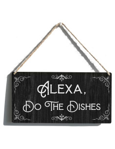 Cartel de Madera Qious Alexa Lava los Platos 30x15 cm