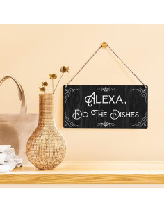 Cartel de Madera Qious Alexa Lava los Platos 30x15 cm 2