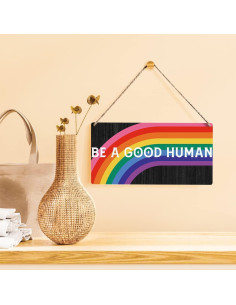 Cartel de Madera Qious Sé un Buen Humano 30x15 cm 2