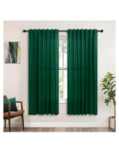 Cortinas KOUFALL Verde Oscuro 160 cm 2 Paneles Lino