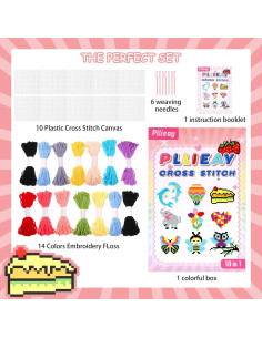 Kit de Bordado Cruzado Pllieay para Niños - 10 Patrones y 14 Hilos 2