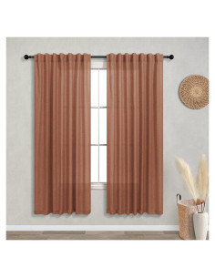 Cortinas KOUFALL 52x160 cm Terracota Lino Transparente 2 Piezas