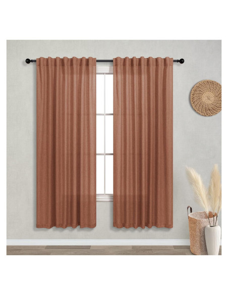 Cortinas KOUFALL 52x160 cm Terracota Lino Transparente 2 Piezas
