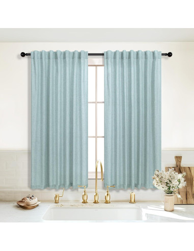 Cortinas Sheer KOUFALL Verde Mar 52x137 cm con Bolsillo