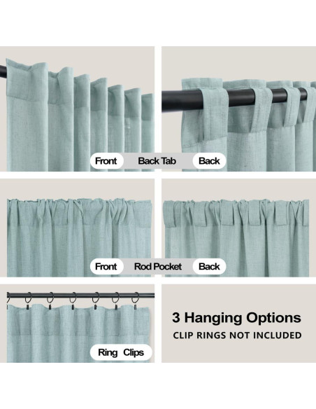 Cortinas Sheer KOUFALL Verde Mar 52x137 cm con Bolsillo