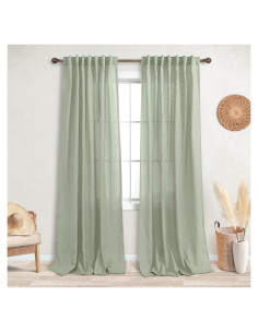 Cortinas KOUFALL Verde Salvia 213 cm 2 Paneles Lino Sheer