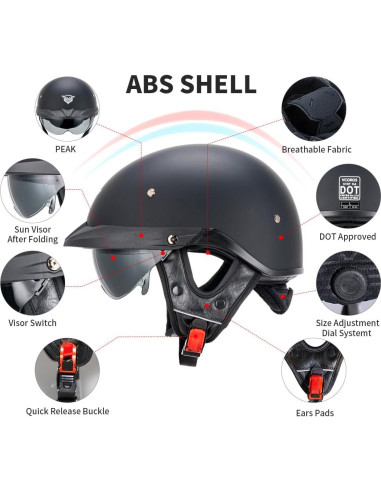 Casco de Media Cara VCOROS VHF04 Negro Mate Ajustable