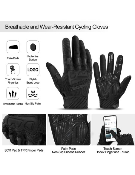Guantes de Ciclismo INBIKE Negros con Protección y Acolchado