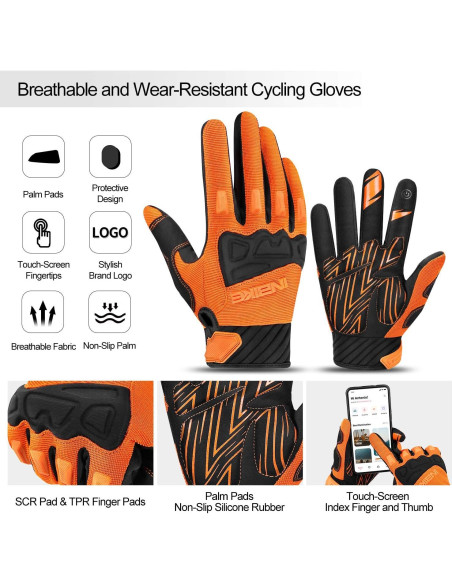 Guantes de Ciclismo INBIKE Naranja X-Large Transpirables