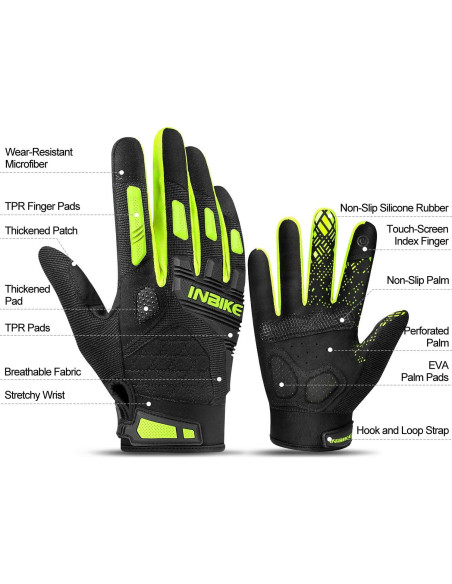 Guantes de Montaña INBIKE X-Large Verde Táctiles y Antichoque