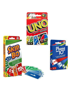 Juego de Cartas Mattel UNO, Skip-Bo y Phase 10 - 3 en 1