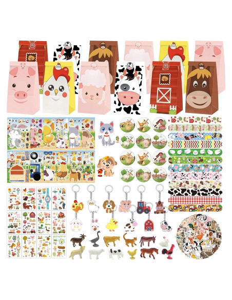 144 Piezas Suministros Fiesta Animales Granja Koeilay