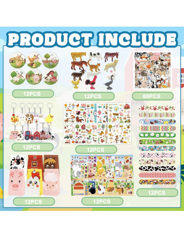 144 Piezas Suministros Fiesta Animales Granja Koeilay