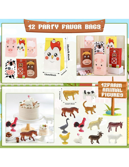 144 Piezas Suministros Fiesta Animales Granja Koeilay