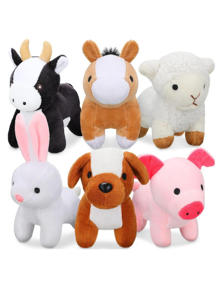 Kasyat 6 Mini Juguetes de Peluche Animales de Granja 13 cm