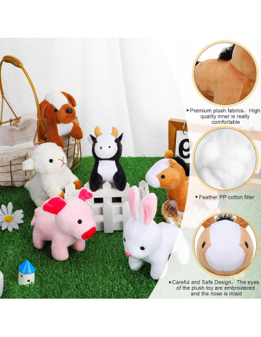 Kasyat 6 Mini Juguetes de Peluche Animales de Granja 13 cm