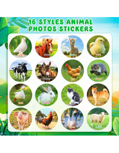 1200 Pegatinas de Animales de Granja KFPPLXQ 16 Estilos