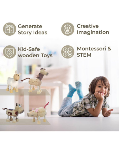 Juguetes de Animales de Granja TEKOR - Madera Natural 4 Piezas
