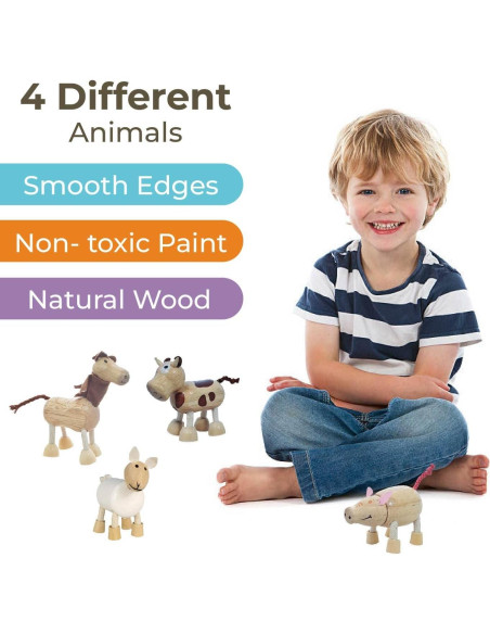 Juguetes de Animales de Granja TEKOR - Madera Natural 4 Piezas