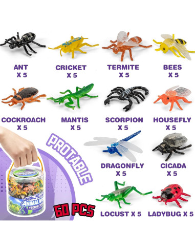 Conjunto 120 Piezas Insectos y Animales de Granja Realistas