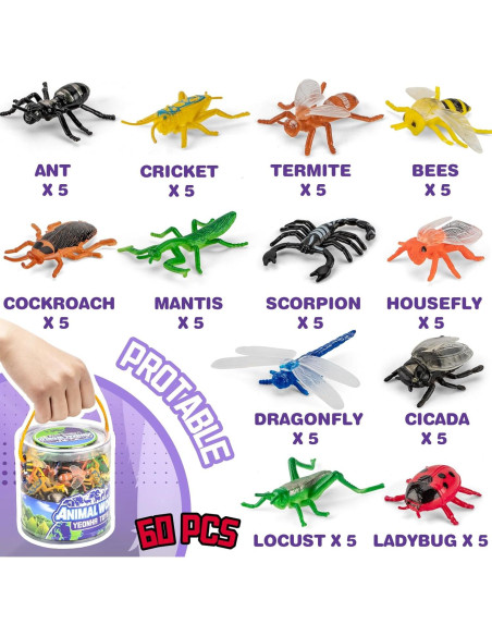 Conjunto 120 Piezas Insectos y Animales de Granja Realistas