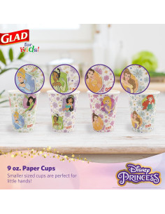 Vasos de Papel Desechables Glad para Niños - Princesas Disney 9 oz 2