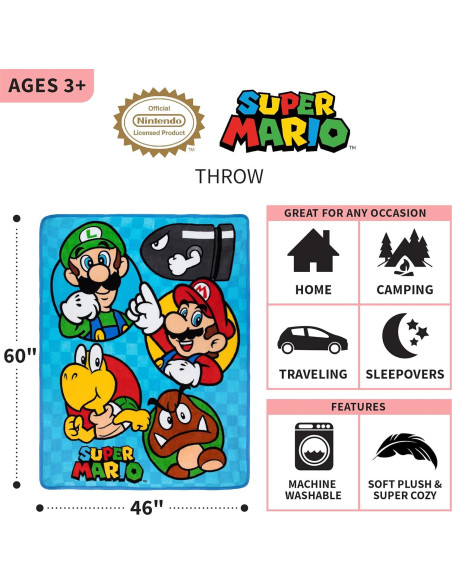 Cobertor Super Suave Franco Kids Mario 116x152 cm