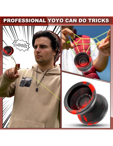 Yo-Yo Profesional HKSOD Metal Negro y Rojo para Niños y Adultos Yo-Yo Profesional HKSOD Metal Negro y Rojo para Niños y Adultos