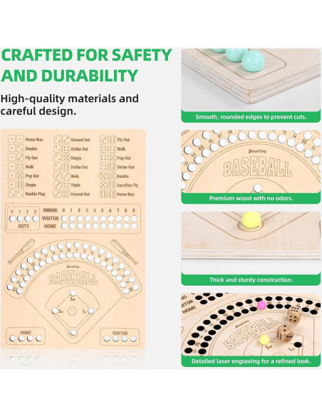 Juego de Mesa de Béisbol de Madera con Dados y Canicas