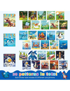 Libro de Pintura con Stickers Homicozy 3PCS Dinosaurios y Más 2