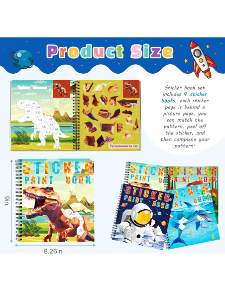 Libro de Pintura con Stickers Homicozy 4 Piezas Dinosaurios Libro de Pintura con Stickers Homicozy 4 Piezas Dinosaurios