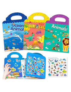 Libros de Pegatinas Reutilizables Yowlieu 3 Pcs Animales y Dinosaurios