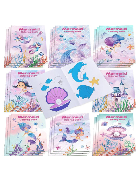 Libros de Colorear Faccito 24 Pcs Mini Animales Sirena