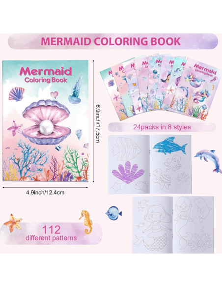 Libros de Colorear Faccito 24 Pcs Mini Animales Sirena