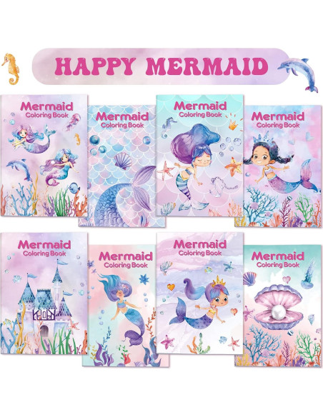 Libros de Colorear Faccito 24 Pcs Mini Animales Sirena