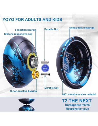 Yoyo Profesional JOLESHARE T2 Aluminio Azul Negro + Accesorios