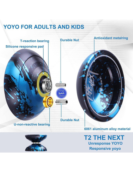 Yoyo Profesional JOLESHARE T2 Aluminio Azul Negro + Accesorios