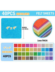 40 Hojas de Fieltro Loyisal 10.16cm x 10.16cm Colores Variados 2