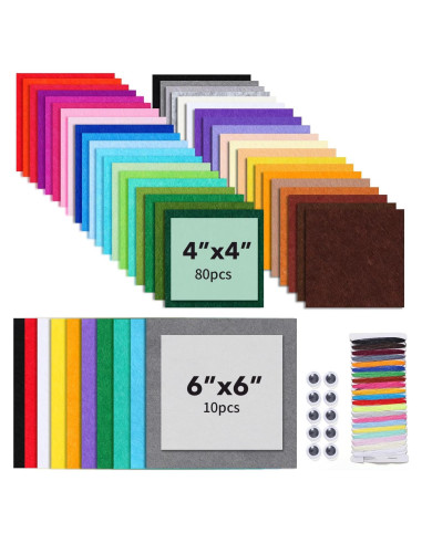 Kit de Hojas de Fieltro Loyisal 90PCS 10x10cm y 15x15cm Colores Surtidos