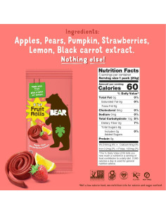 Yoyos de Fruta BEAR - Fresa y Manzana - 5 Rollos 20g - Snack Saludable 2