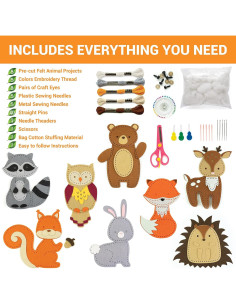 Kit de Costura Craftorama para Niños - Animales de Fieltro 165 Piezas 2